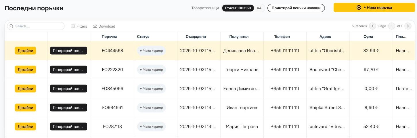 Списъкът с поръчки